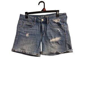 Women's American Eagle Distressed Midi Roll Cuffed Shorts 100% Cotton Size 6